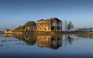 Картинка вода, руины, дом, отражение
