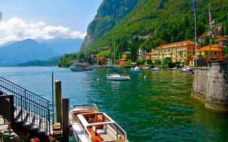 Картинка яхта, Комо, дома, озеро, архитектура, катер, лес, природа, Italy, горы, Como, Италия
