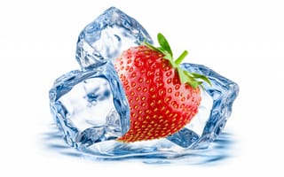 Обои strawberry, ягода, капельки, drops, berry, ice, лед, клубника