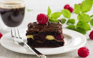 Картинка выпечка, chocolate cake, mint, сладость, Malinka, шоколадный торт, мята, sweet pastries, малинка