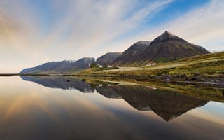 Картинка море, Iceland, отражение, горы, Serenity Westfjords, Исландия, дома