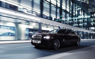 Картинка В движении, Передок, Авто, Фары, Машина, Rolls Royce Ghost V-Specification, Ночь, Город