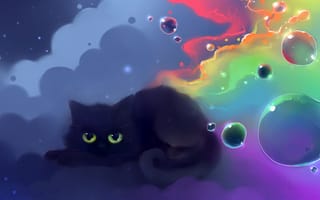 Картинка кошка, рисунок, художник apofiss, цвета, nyan, шарики