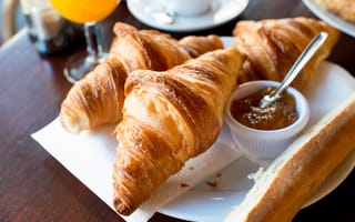 Картинка завтрак, круассаны, croissant, джем, выпечка, breakfast