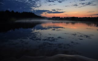 Картинка вода, закат, туман, река