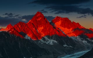 Картинка Alpenglow Over the Glacier d'Argentiere, Sunset, Mountains, French Alps