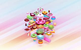 Картинка еда, doughnut, печенье, cream, dessert, chocolate, торт, tart, food, sweet, 1920x1200, сладости, десерт, пирожное, краски, конфеты, шоколад, крем, cake, пончик, cookies, colors, candies