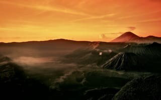 Картинка утро, действующий вулкан Бромо, Ява, Индонезия, Tengger, вулканический комплекс-кальдеры Тенгер