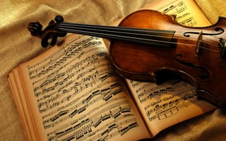 Обои скрипка, книга, ноты