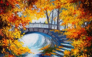 Картинка осень, color, trees, мостик, ступеньки, autumn, stairs, окрас, seasons, bridge, время года, деревья