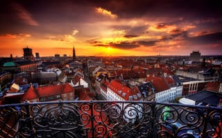 Картинка Копенгаген, Danmark, Дания, вечер, город, здания, København, Copenhagen, дома, панорама, закат