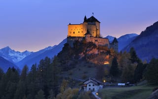 Картинка Tarasp Castle, вечер, Switzerland, Engadin, холм, замок