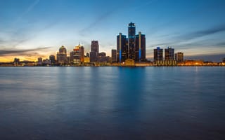 Картинка Windsor, blue hour, skyline, Detroit, evening, Ontario