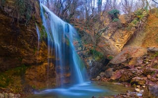 Картинка осень, деревья, пейзаж, Крым, камни, autumn, водопад, ущелье