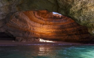 Картинка пляж, Praia de Benagil, грот, Portugal, Algarve, отдых, пещера, лето