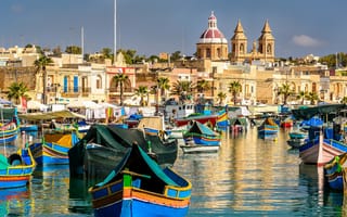 Картинка Marsaxlokk Bay, Malta Xlokk, Мальта, залив, лодки, Марсашлокк, Malta, здания, Marsaxlok