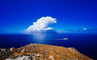 Картинка облака, Mykonos, Aegean Sea, Эгейское море, лайнер, Греция, Миконос, Greece