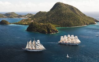 Картинка океан, остров, парусник