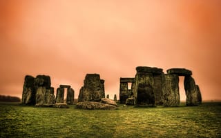 Картинка Англия, Стоунхендж, кромлех, небо, закат, камни
