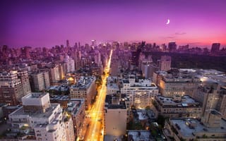 Картинка new york, sunset, usa, East Side, закат, нью-йорк, nyc, moon