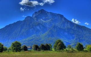 Картинка поле, небо, Anif, деревья, Австрия, синева, горы