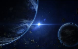 Картинка звезда, планеты, астероиды, пространство