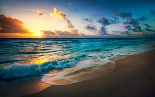 Обои sunrise, пляж, sun, beach, природа, песок, солнце, закат, рассвет, sand, океан, nature, landscape, небо, sunset, ocean, scenery, море, beautiful, пейзаж, sky, sea