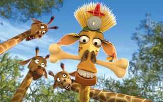Обои Madagascar, жирафы, мадагаскар, мультфильм, Melman, небо, Escape 2 Africa, мультик