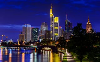 Картинка ночь, город, высотки, Германия, Frankfurt am Main