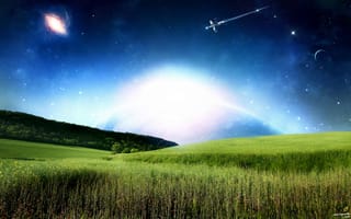 Картинка трава, галактика, спутник