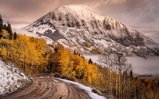 Обои дорога, горы, снег, природа