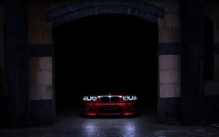 Картинка BMW, красная, перед, тень, гараж
