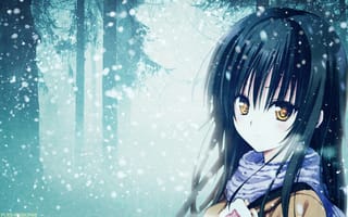 Картинка girl, To Love Ru, snow, снег, аниме, Kotegawa Yui, forest, лес, шарф
