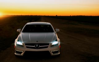 Картинка Mercedes, дорога, закат, CLS63