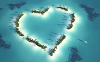 Картинка Heart, тропики, пальмы, океан, love, остров, turquoise, сердце, island