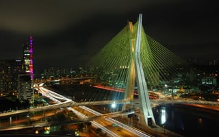 Картинка огни, Бразилия, город, мосты, дорога, река, Sao Paulo