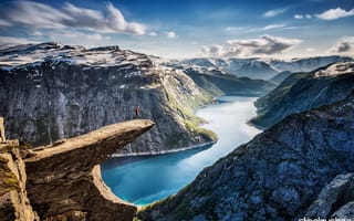 Обои Trolltunga, Язык Тролля, природа, Норвегия, панорама, река, горы