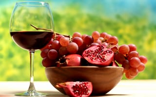 Обои вино, фрукты, гранат, виноград