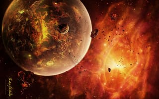 Картинка раскаленная планета, астероиды, dead sistem