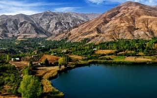 Картинка Ovan Lake, озеро, деревья, Иран, горы, Iran