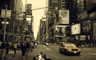 Картинка ч/б, нью-йорк, такси