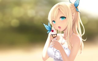 Картинка boku wa tomodachi ga sukunai, бабочка, мороженое, рожок, сладкое, девочка, kashiwazaki sena