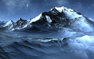 Картинка пейзаж, звезды, 3200х1200, горы, скалы, снег