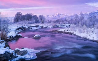 Картинка штат Юта, горы, река Прово, снег, США, лёд, зима