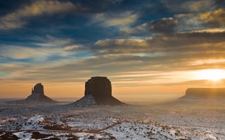 Картинка Пустыня, утро, Аризона, солнце, скалы