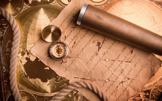 Картинка компас, карта, канат, рукопись