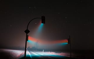 Картинка свет, soft light, туман, ночь, traffic lights, roaming, weimar, fog, светофоры, night, трасса, дорога