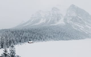 Картинка озеро, пейзаж, зима, горы, снег, природа
