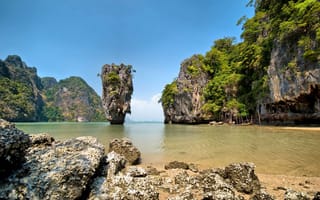 Картинка пейзаж, океан, Таиланд, лагуна, Thailand, James Bond Island, скалы, бухта