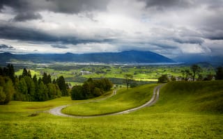 Картинка Wattenwil, Швейцария, дорога, леса, простор, горы, поля